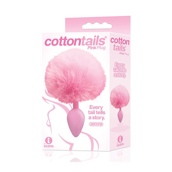 The 9's Cottontails Silicone Bunny Tail Butt Plug - Pink and purple