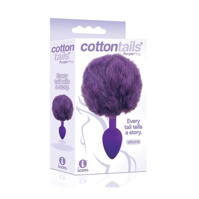 The 9's Cottontails Silicone Bunny Tail Butt Plug - Pink and purple