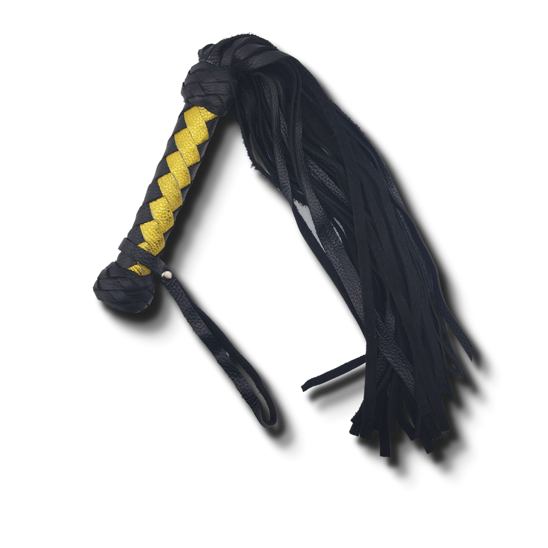 19.7" Handmade Leather Flogger- Black and Gold